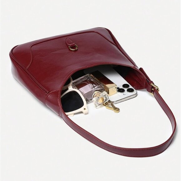 Women's PU Leather Clasp Shoulder Bag Adjustable Strap Vintage Hobo Handbags Pur - Picture 4 of 6